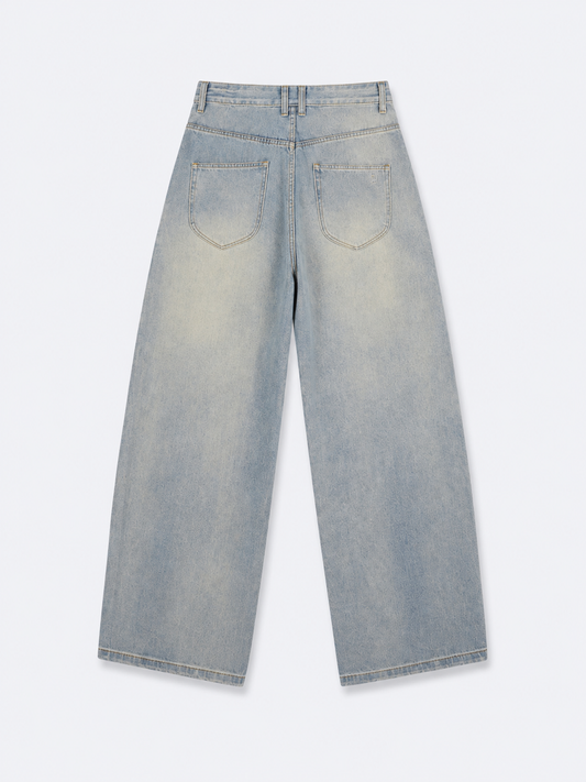 Pleated Jeans Light Grey Bluish