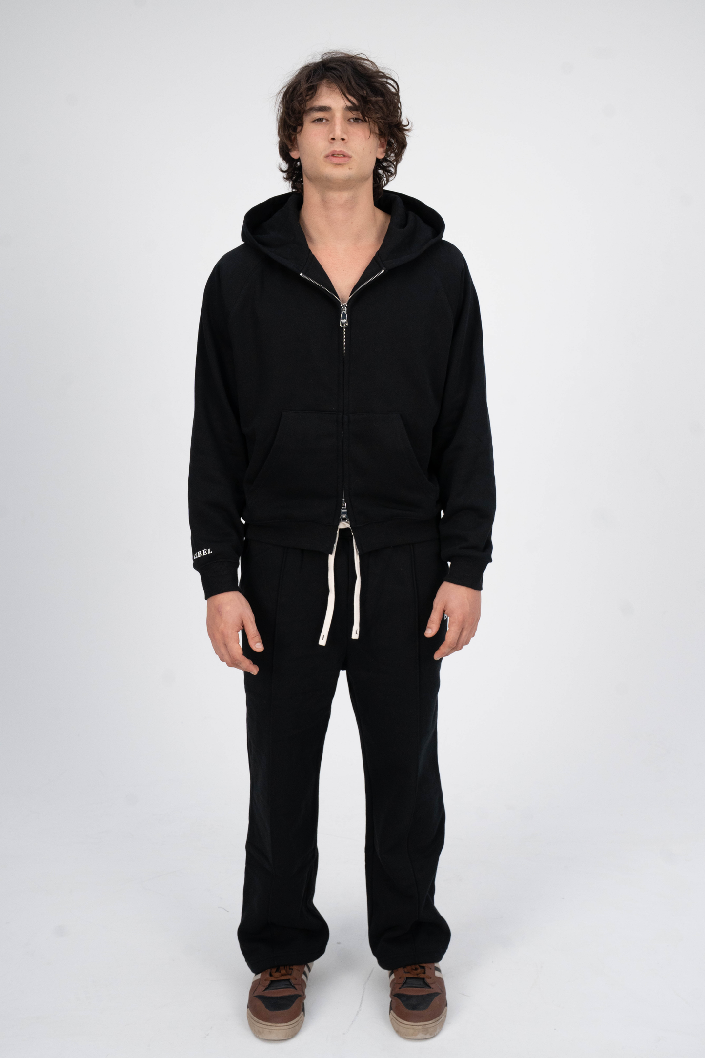 Double Zipper Hoodies Solid Black