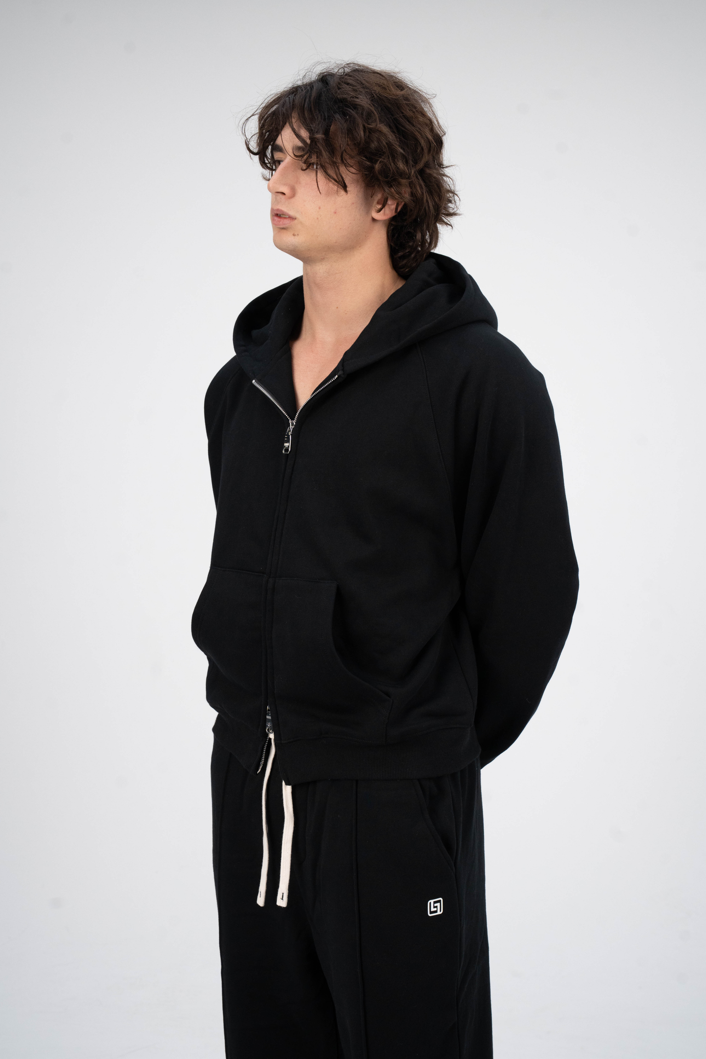 Double Zipper Hoodies Solid Black