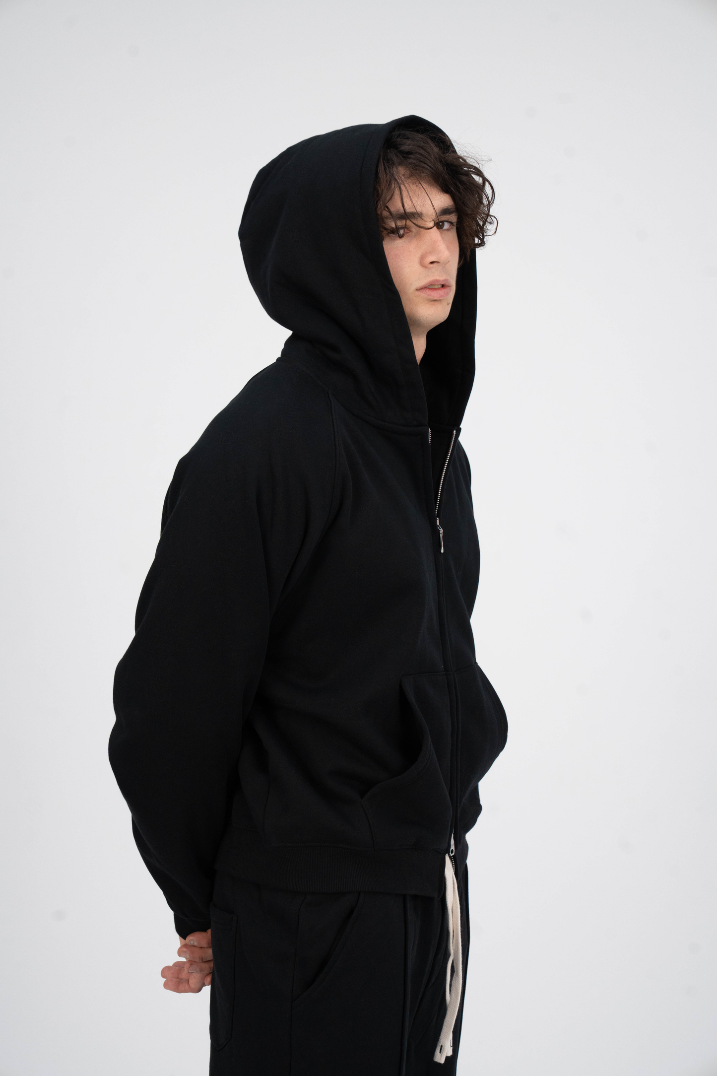Double Zipper Hoodies Solid Black