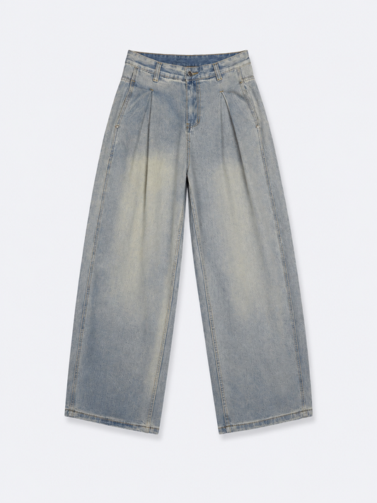Pleated Jeans Light Grey Bluish