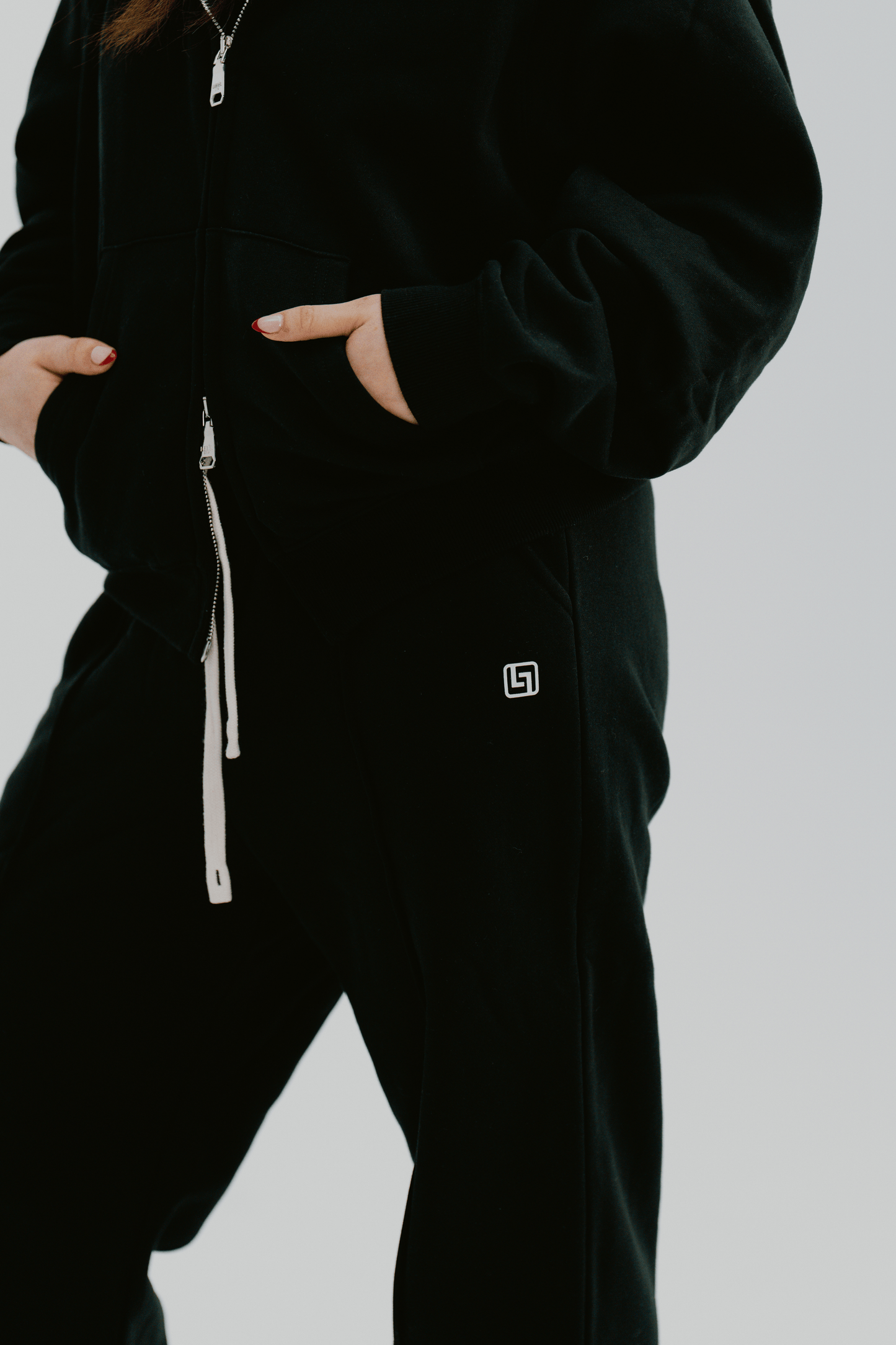 Double Zipper Hoodies Solid Black